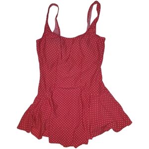 VTG Maxine of Hollywood One Piece Swimsuit Swimdress Pink White Polka Dot SZ 16